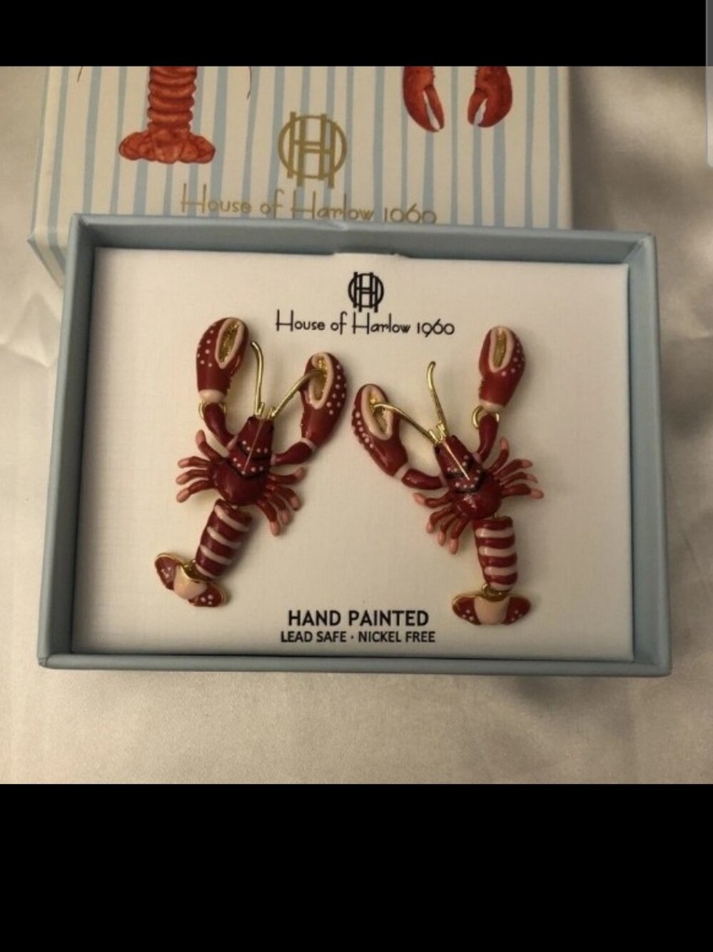 House of Harlow 1960 Hand-Painted Red and Gold Lobster Earrings